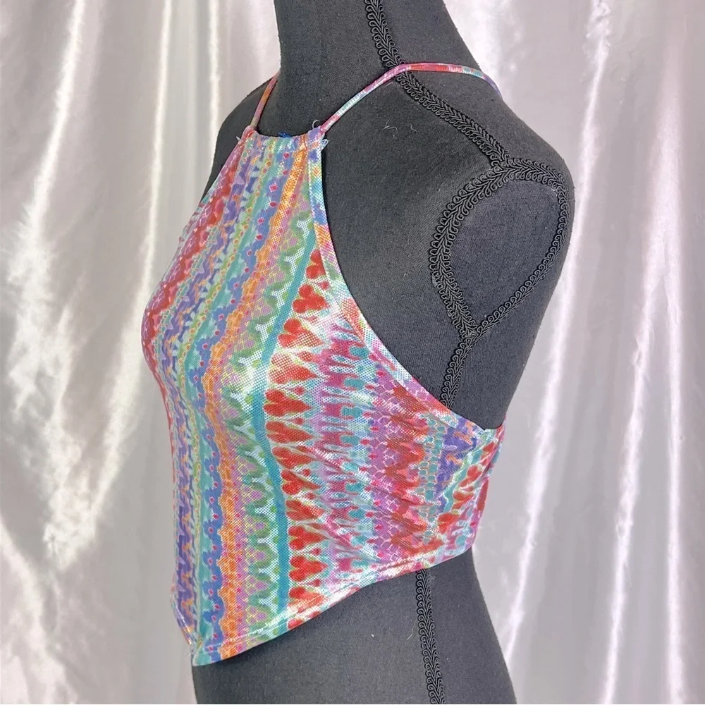 Windsor Iridescent Rainbow Halter Crop Top Festival Rave Y2K XS - Picture 2 of 6